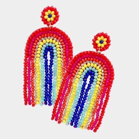 Rainbow Seed Bead Earrings  - Picture 1 of 5